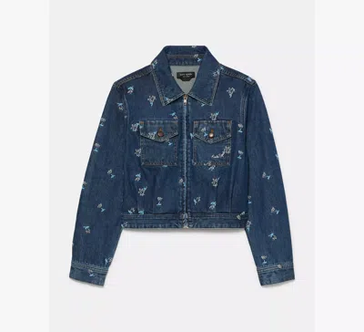 Kate Spade Vibrant Buds Embroidered Denim Jacket In Blue