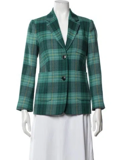 Pre-owned Kate Spade Virgin Wool Plaid Print Blazer In Green