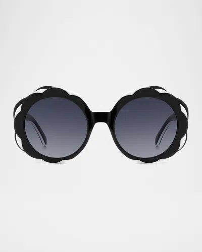 Kate Spade Vivi Floral Round Acetate Sunglasses In Black