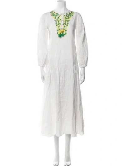 Pre-owned Kate Spade V-neck Long Dress In White