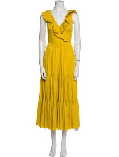 Pre-owned Kate Spade V-neck Long Dress In Yellow