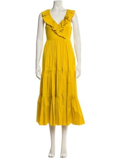Pre-owned Kate Spade V-neck Long Dress In Yellow