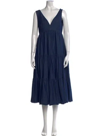 Pre-owned Kate Spade V-neck Midi Length Dress In Blue