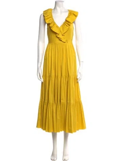 Pre-owned Kate Spade V-neck Midi Length Dress In Yellow