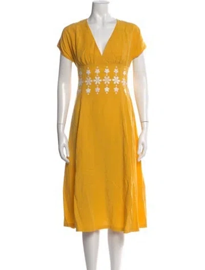 Pre-owned Kate Spade V-neck Midi Length Dress In Yellow