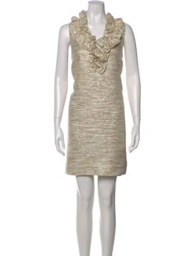Pre-owned Kate Spade V-neck Mini Dress In Gold