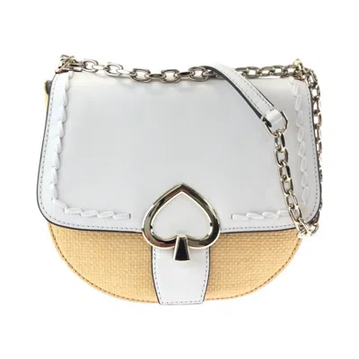 Pre-owned Kate Spade White Leather Raffia Pochette Shoulder Bag ()