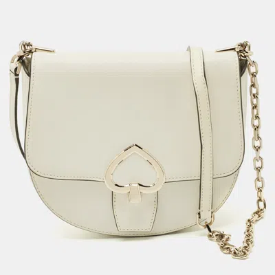 Pre-owned Kate Spade White Leather Robyn Saddle Crossbody Bag