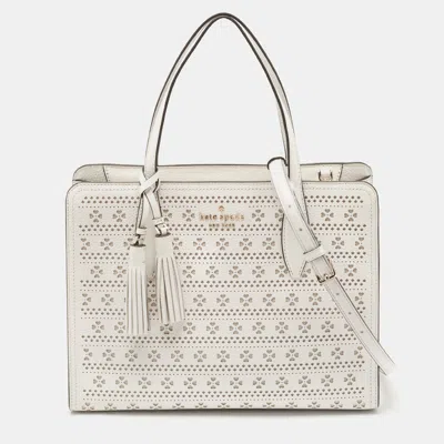 Pre-owned Kate Spade White Perforated Leather Rowe Tote