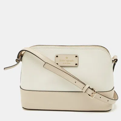 Pre-owned Kate Spade White/beige Leather Bay Street Hanna Crossbody Bag