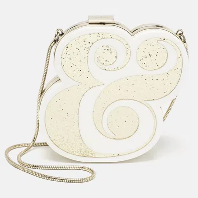Pre-owned Kate Spade White/gold Acrylic Wedding Belles Ampersand Clutch