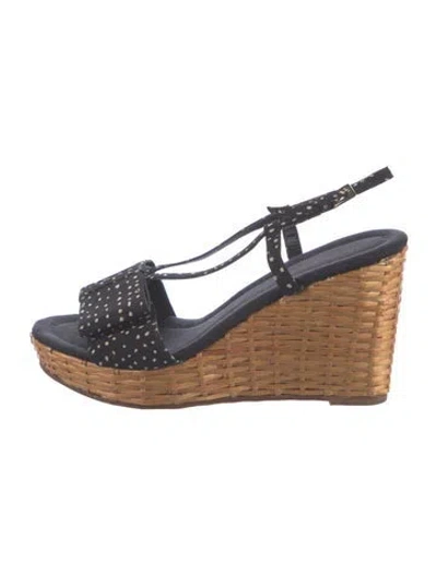 Pre-owned Kate Spade Wicker Animal Print Slingback Sandals In Black
