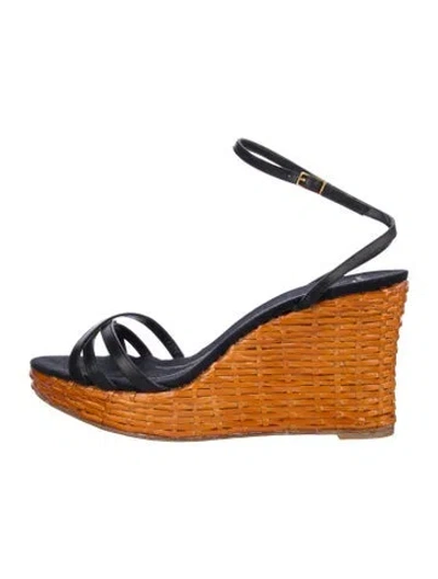 Pre-owned Kate Spade Wicker Leather Trim Embellishment Espadrilles In Black