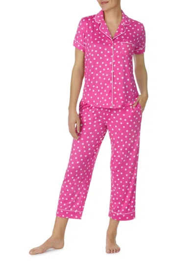 Kate Spade Print Crop Pyjamas In Pink Dot
