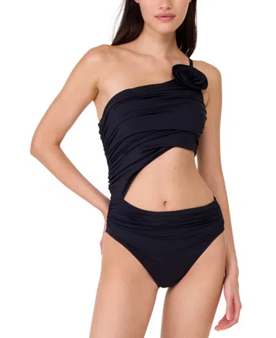 Kate Spade Women's Asymmetric Rosette Swimsuit In Black