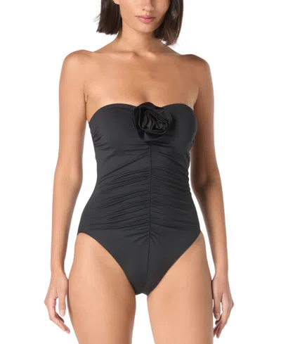 Kate Spade Women's Rosette Bandeau One-piece Swimsuit In Black