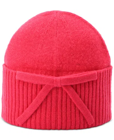 Kate Spade Women's Bow Ribbed-cuff Knit Beanie In Pompom Pink