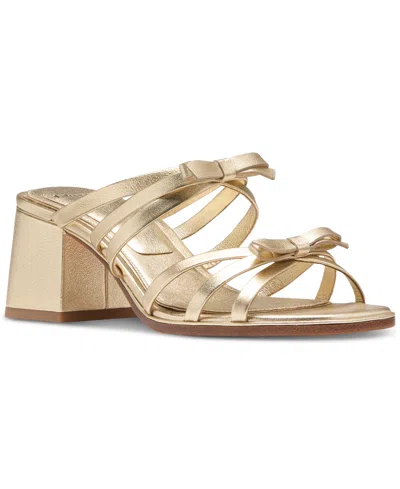 Kate Spade Women's Carolina Bow-trim Block-heel Sandals In Pale Gold