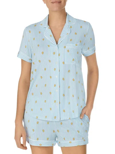 Kate Spade Women's Citrus Striped 2-piece Pajama Set In Blue Stripe