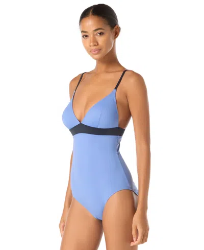 Kate Spade Women's Colorblock V-neck One-piece Swimsuit In Blue