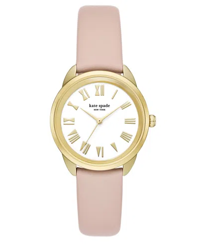 Kate Spade Women's Crosstown Three-hand Gold-tone Pink Leather Watch 34mm In Pink,gold