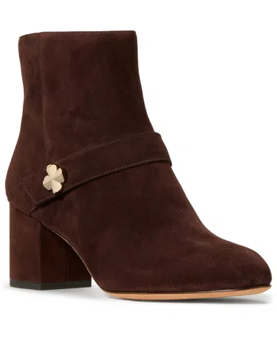 Kate Spade Women's Decorative Flower Block Heel Ankle Booties In Brown
