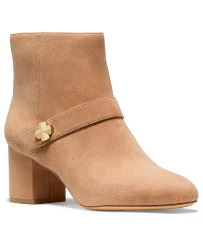 Kate Spade Women's Decorative Flower Block Heel Ankle Booties In Brown