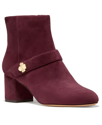 Kate Spade Women's Decorative Flower Block Heel Ankle Booties In Burgundy