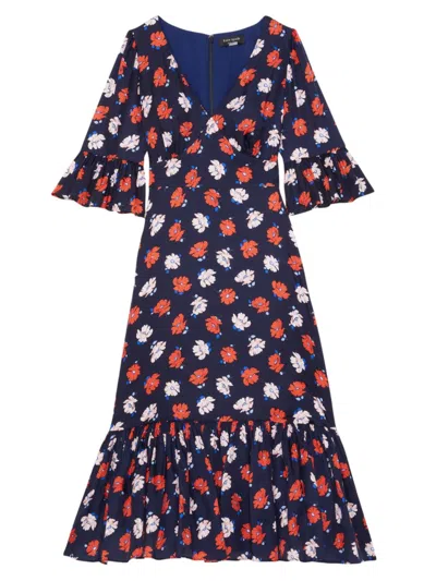 Kate Spade Women's Dotty Floral Faille Midi-dress In French Navy
