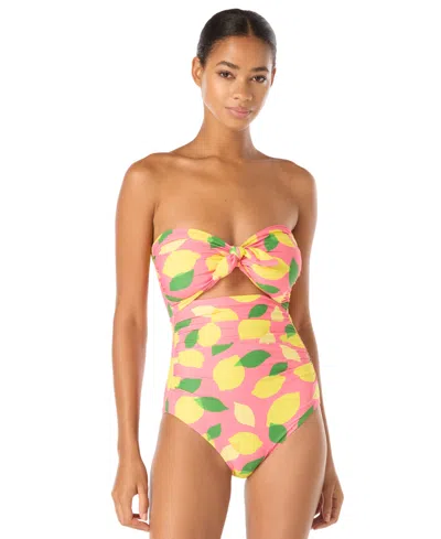 Kate Spade Women's Downtown Dot Full-coverage Tie-front Bandeau One-piece Swimsuit In Multi