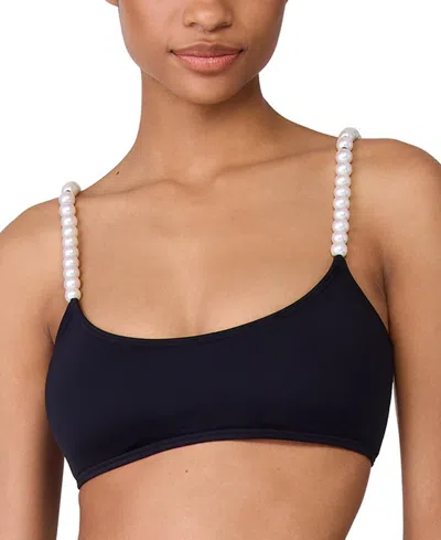Kate Spade Women's Embellished-strap Bikini Top In Black