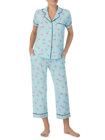Kate Spade Women's Flamingo-print Cropped Pajama Set In Blue Pink