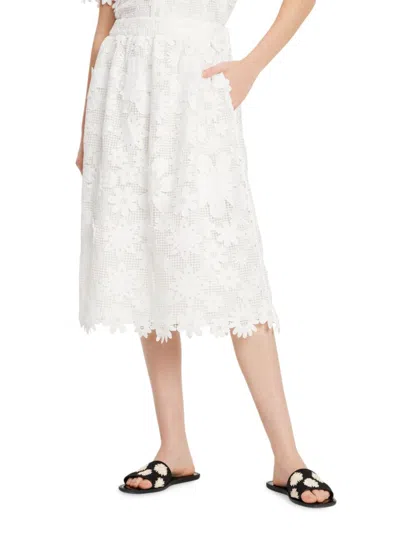 Kate Spade Women's Floral Lace Midi-skirt In Fresh White