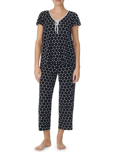 Kate Spade Women's Geometric Dot Cropped Pajamas In Black Dot