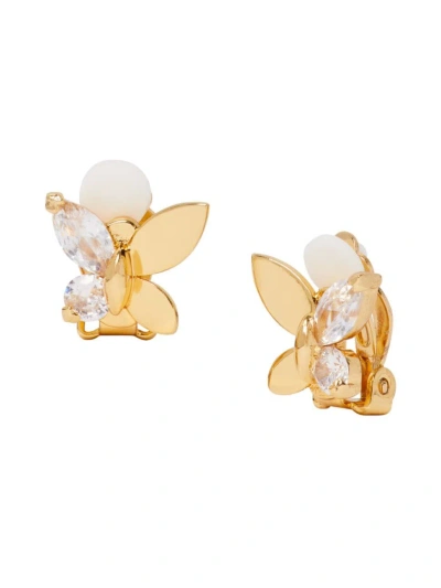 Kate Spade Women's Goldtone & Cubic Zirconia Butterfly Clip-on Earrings In Clear Gold