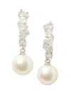 KATE SPADE WOMEN'S HAPPILY EVER AFTER SILVER-PLATED, GLASS PEARL & CUBIC ZIRCONIA HUGGIE HOOP EARRINGS