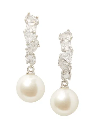 Kate Spade Women's Happily Ever After Silver-plated, Glass Pearl & Cubic Zirconia Huggie Hoop Earrings