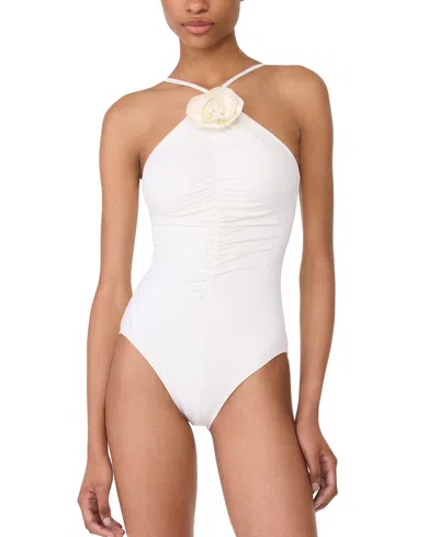 Kate Spade Women's High-neck Rosette One-piece Swimsuit In Cream