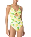 Kate Spade Women's Lemon-print Tie-front Shirred One-piece Swimsuit, Exclusively At Macy's In White
