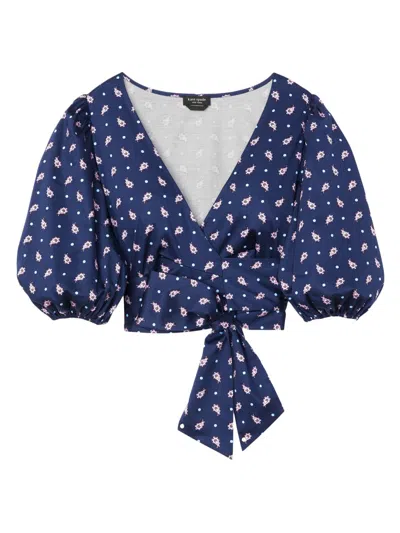 Kate Spade Women's Mainline Paisley Foulard Wrap Top In Blue
