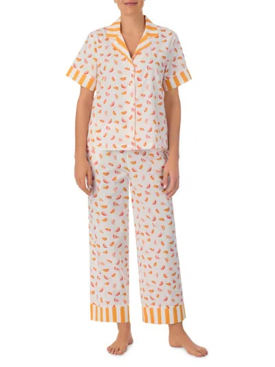 Kate Spade Women's Melon Striped Short-sleeve Pajamas In Peaches