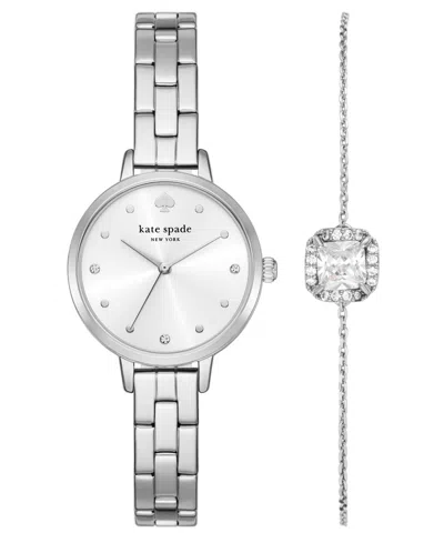 Kate Spade Women's Metro Three-hand Silver-tone Alloy Watch And Bracelet Set, 30mm