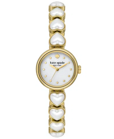 Kate Spade Women's Monroe Three Hand Gold-tone Stainless Steel And Imitation Pearl Watch 24mm In White