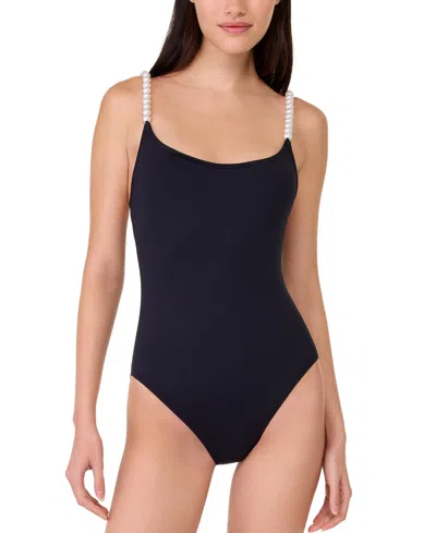 Kate Spade Women's Pearl Strap One-piece Swimsuit In Black