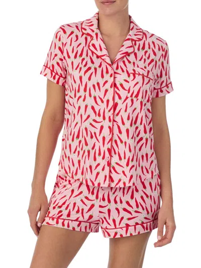 Kate Spade Women's Pepper-print Short-sleeve Shirt & Boxer Pajamas In Peppers