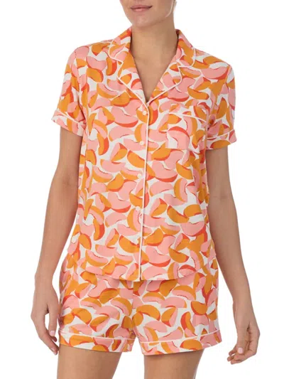 Kate Spade Women's Printed Button-front Shirt & Boxer Short Pajamas In Peaches