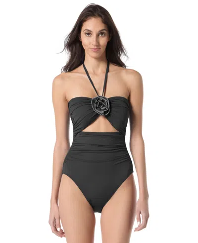 Kate Spade Women's Rosette Bandeau One-piece Swimsuit In Black