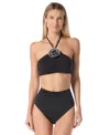 Kate Spade Women's Rosette High Neck Bra Top In Black