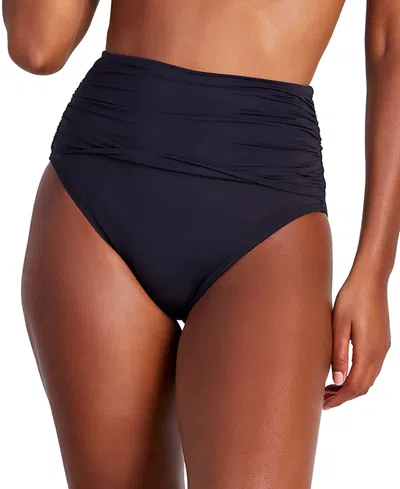 Kate Spade Women's Ruched High-waist Bikini Bottoms In Black