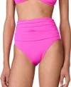 Kate Spade New York Shirred High Waist Bikini Bottom In Vivid Snapdragon Pink